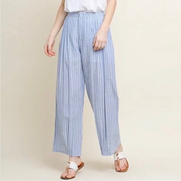 Umgee Pants - Umgee Blue Striped Wide Leg Pants